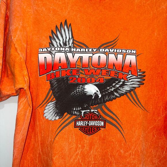 Vintage ‘04 Daytona Bike Week Harley Davidson Orange Short Sleeve Tee Shirt LG - Picture 3 of 7